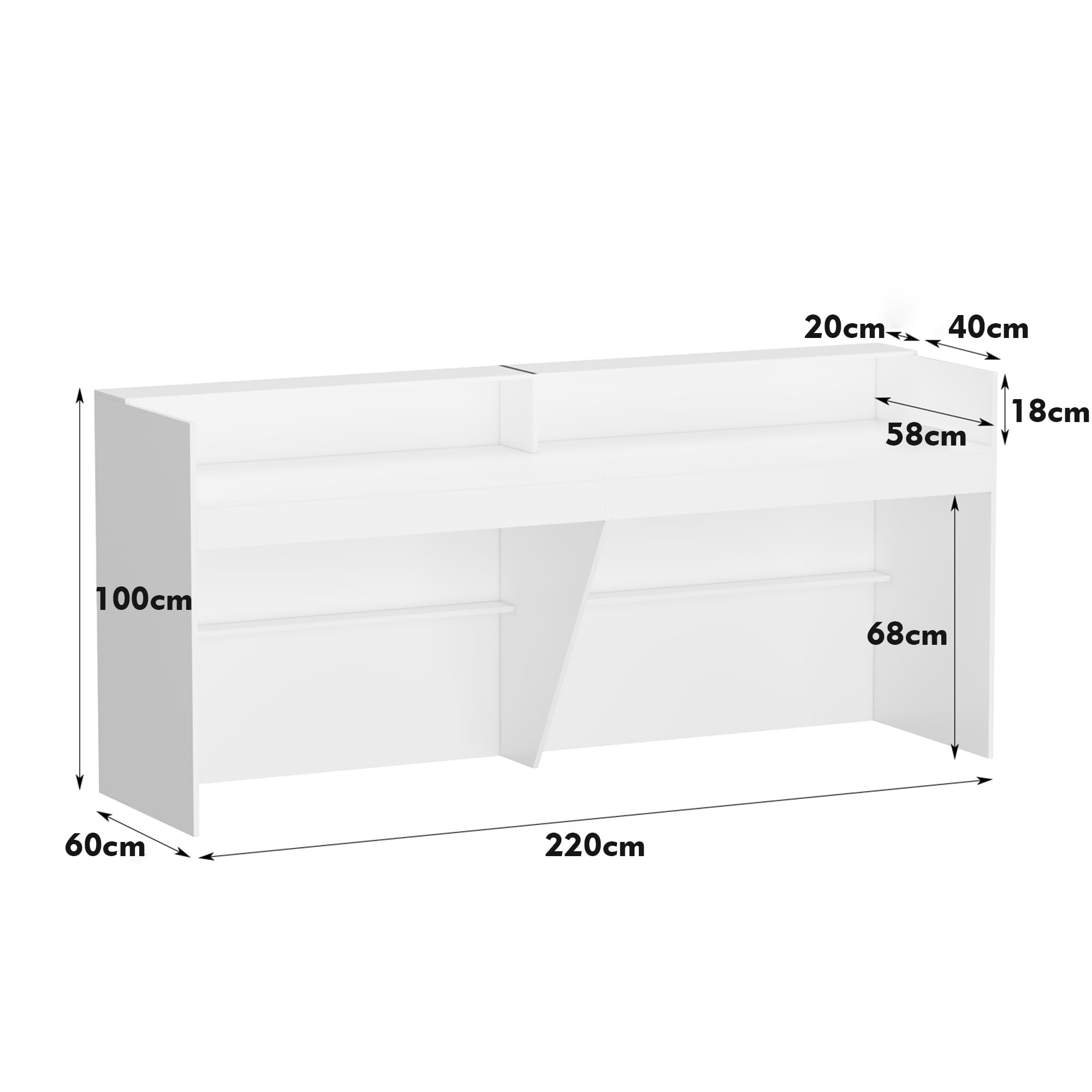 Comptoir de Réception Avec Grande Surface de Travail, Table de Réception, Meuble de Bureau Avec Brise-Vue, Blanc