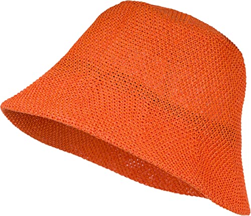 styleBREAKER Damen Papierstroh Sonnenhut | Faltbarer Fischerhut | Leichter Bucket Hat mit Schweißband | Sommerhut mit Krempe als Sonnenschutz für Outdoor Strand Freizeit, Orange