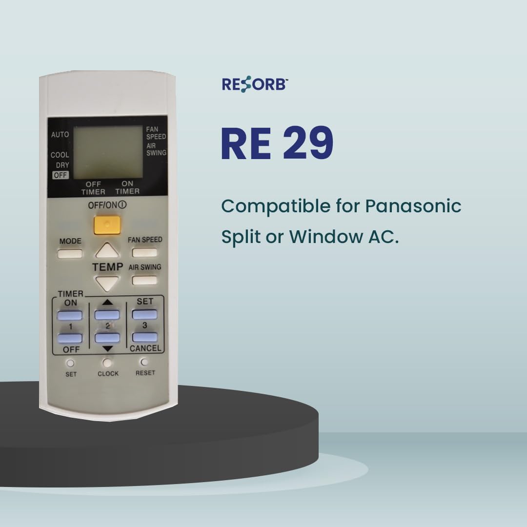 RESORB AC Remote Compatible with Panasonic Air Conditioner, Replacement Remote Control for A75C3297 A75C3625 A75C2817 A75C2841 Models, White, RE 29 1