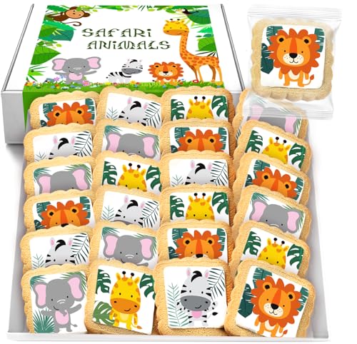 Safari Animal Cookies Theme Individually Wrapped themed Party Favors Baby Shower 24 Pack Bulk for Birthday Party Zoo Jungle Sugar Cookie