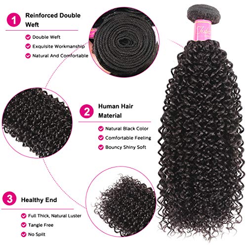 Ali Julia Hair Brazilian Virgin Curly Hair 3 Bundles with Lace Closure 4X4 Free Part 8A Grade 100% Unprocessed Human Hair Extensions Natural Color(14 16 18+12 inch)