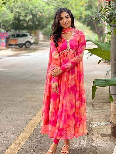 Image of Dresser Women's Floral Print Anarkali Kurta with Pant and Dupatta