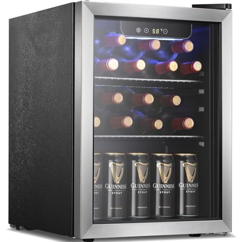 Antarctic Star 68 Can Beverage Refrigerator,Mini Fridge with with Stainless Steel Glass Door, Digital Temperature Display,Electronic Temperature Control, 1.7Cu.ft Silver