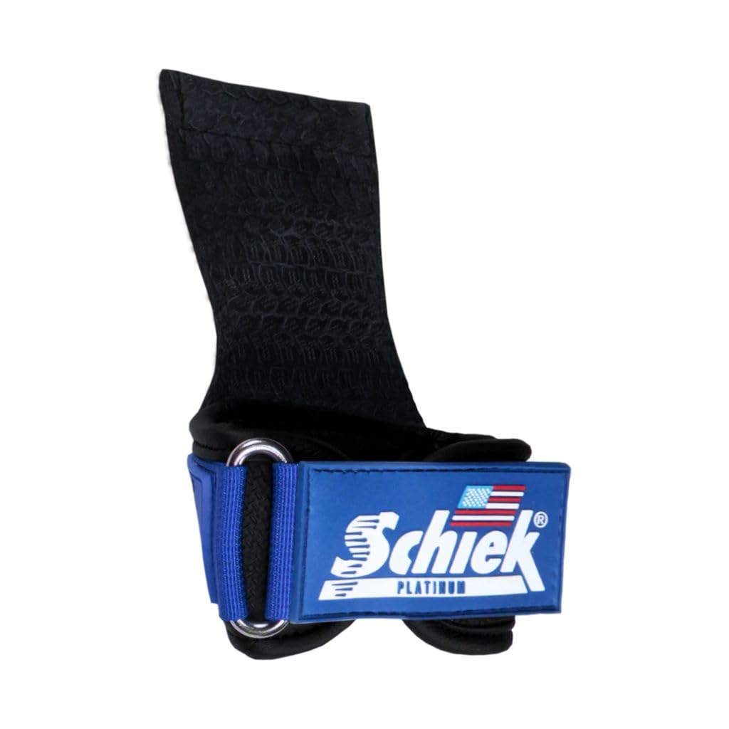 Schiek Sports Model 1907 Platinum Edition Ultimate Grips - 3 in 1 Weight Lifting Straps Wrist Wraps and Grip Pads - Secure Non Slip Control and Comfort for Strength Training (Blue, Small)