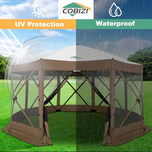 Image of COBIZI 15x15 FT Pop Up Gazebo - Canopy Tent, Large Gazebos On Clearance,Instant Screened in Gazebo,carpas para Patio,Portable Screen Tents for 12-15 Persons Outdoor Camping, Backyard, Brown