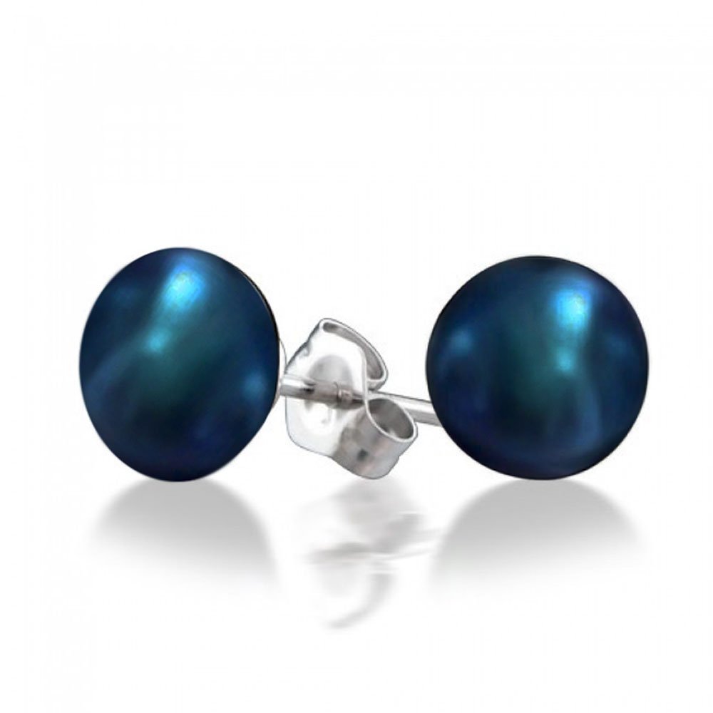 Collar De Perlas Cultivadas De Agua Dulce Anudadas A Mano En Azul Pavo Real Iridiscente Negro O Blanco De 18 Pulgadas Pulsera De 7.5-8 Pulgadas Pendientes De Bola Juego De Joyas 3 Piezas Para Mujeres