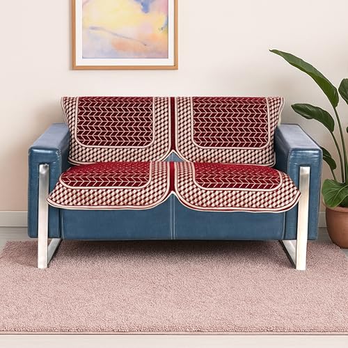 Image of Premium Chenille Woven Anti-Slip 2 Seater Sofa Cover | L-Shape Sofa Seat Protector for Living Room | Durable & Stylish Slipcover - Maroon - 3D
