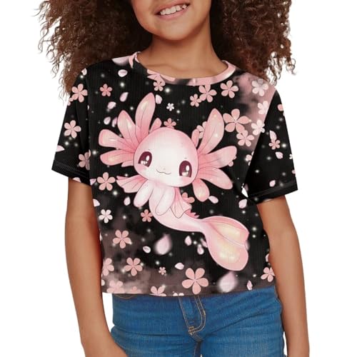Image of Kids T Shirt Short Sleeve Crop Tops for Girls Summer Clothes Pullover Tees Shirt 5-14
