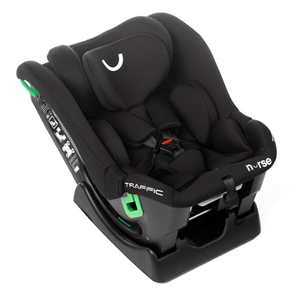 Nurse Traffic Silla de Coche i-Size 40-150 cm, 0-12 Años, Sin Isofix, Contramarcha, Reclinable, con Reductor, Instalación con Cinturón, Negro