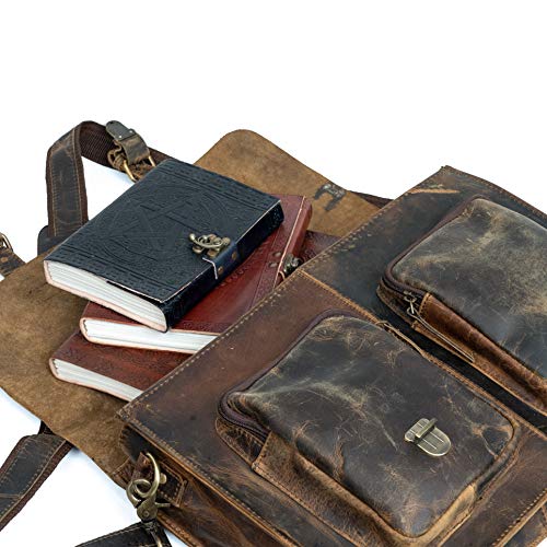 16" Inch Rustic Vintage Retro Buffalo Leather Laptop Messenger Briefcase Satchel Office Bag Men & Women (Distressed Tan)3