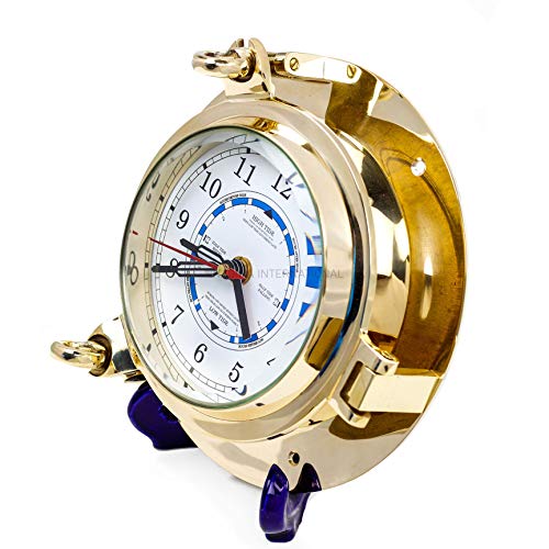 9" Solid Brass Porthole Time And Tide Clock #TOP7