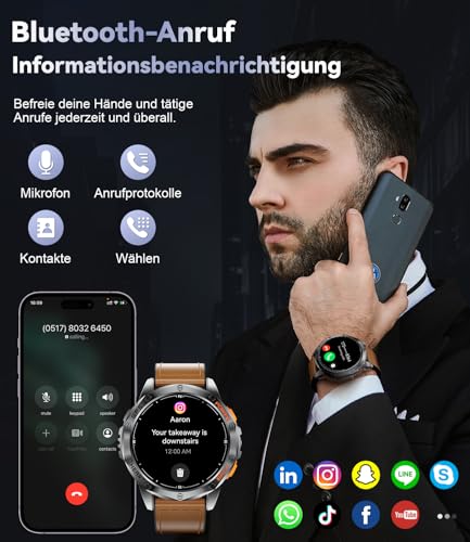 Smartwatch mit GPS, 1.43'' Amoled Display Fitnesuhr, 170+ Sportmodi Sport Uhr, Kompass, Barometerdruck, LED Taschenlampe, 5ATM Wasserdicht Schwimmen Smart Watch Kompatibel mit iPhone Android – Bild 6