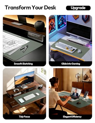 Image of YSAGi Leather Desk Pad Protector, Office Desk Mat, Large Mouse Pad, Non-Slip PU Leather Desk Blotter, Laptop Desk Pad, Waterproof Desk Writing Pad for Home (23.6 inch x 13.8 inch, Dark Green)