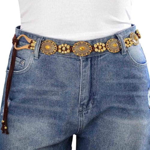 Navoky Western Concho Belt Women Rope Belts Cowgirl Turquoise Boho Waist Belt for Country Concert Outfit2