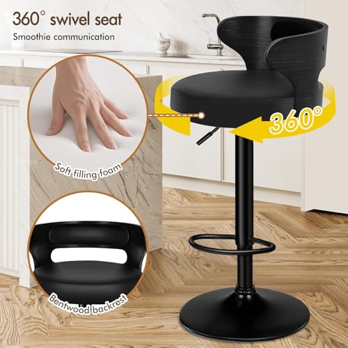 ALFORDSON Butaco BENTRO con altura ajustable y asiento giratorio de cuero sintético, set de 2, estilo moderno, color negro miniatura 5