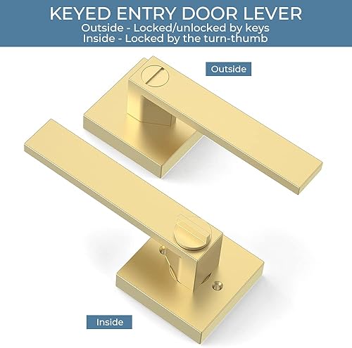 Miniatura 5 de Paquete de 10 manijas de puerta de privacidad, manijas interiores de latón satinado dorado para dormitorio o baño, pomo de puerta interior