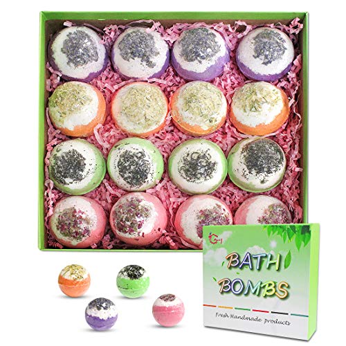 Flower Scented Bath Bombs Gift Set 16 Large 3oz Fizzies with Pure Essential Oils, Epsom Salt, and Kaolin Clay, Kid Safe, Best Birthday Gift for Women, Mother, Christmas (Flower Scented, 16Large)