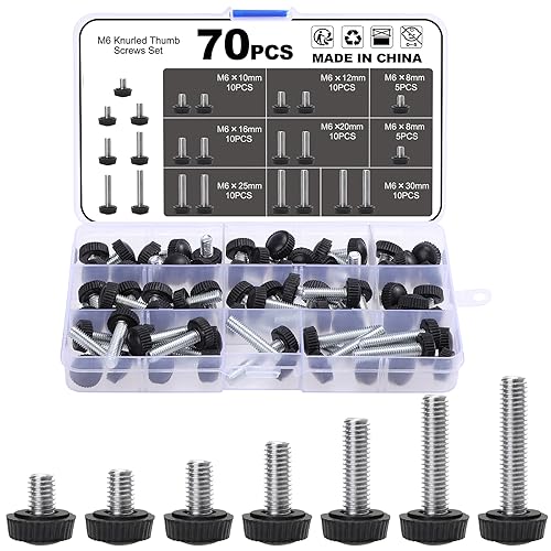 Juego de 70 tornillos de mariposa M6 roscados de carbono moleteados para montaje de perillas de agarre, pernos de mango, tornillos de sujeción redondos, clips de manguera para tipos de soporte y