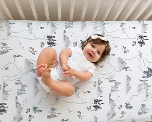 Image of Crib Sheets Neutral - Fitted Baby Crib Sheets Bed for Girl Boy - 2 Pack Standard & Toddler Mattress - Buttery Soft Organic Cotton Blend (Arctic Journey)