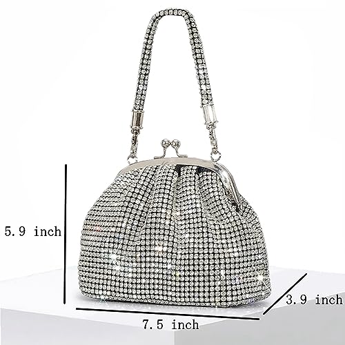 Bolso tipo cubo para mujer con diamantes completos, bolso de noche con estrás, clutch brillante para fiesta, promoción, cóctel y boda miniatura 3