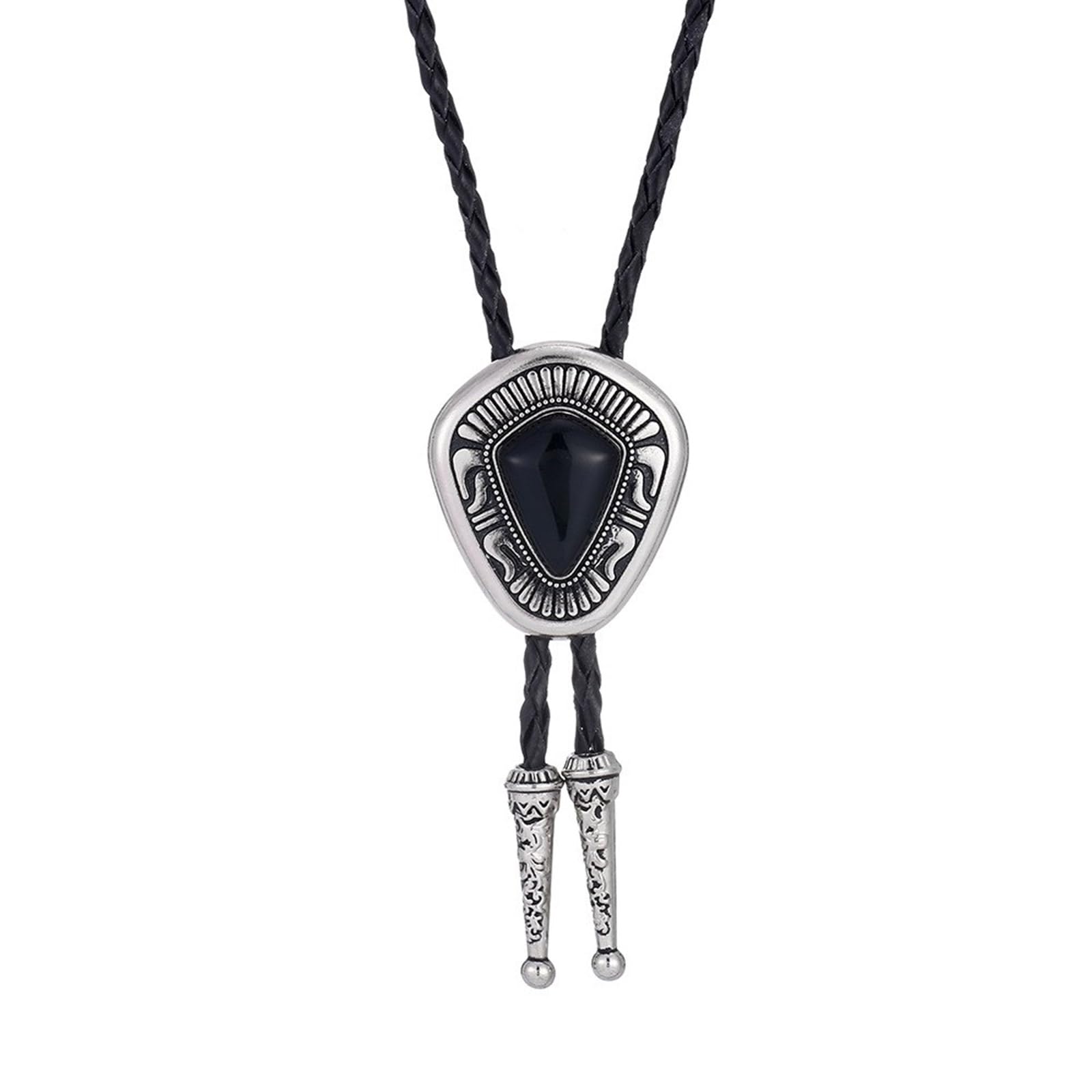Whltzf Unisex Black Large Totems Lariat Tie Totems Necktie For Shirt Jeans Western Necklace Braided Shoestring Necktie Lariat Bolo