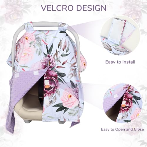 Image of Baby Car Seat Cover, Peekaboo Opening Car Seat Canopy for Baby Girls Boys, Mom Nursing Breastfeeding Covers, Blanket for Infant, Pink Purple