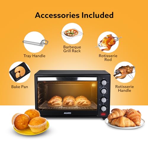 Image of AGARO Marvel 48 Liters Oven Toaster Griller, Motorised Rotisserie and Convection Cake Baking OTG with 3 Heating Mode, (Black)