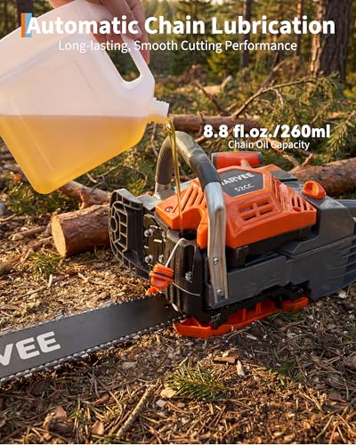 Image of Garvee 52cc Gas Powered Chainsaw, 2-Stroke Engine with Quick Start & Ergonomic Non-Slip Handle for Efficient Wood Cutting, Tree Trimming and Land Clearing- Orange