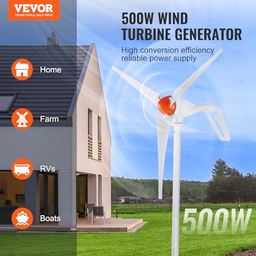 Vevor 500W WIND TURBINE GENERATOR 3-BLADE 500W Wind Turbine Generator Kit,12V Wind Generator,Adjustable Windward Direction & 2.5M/S Start Wind Speed thumb #1