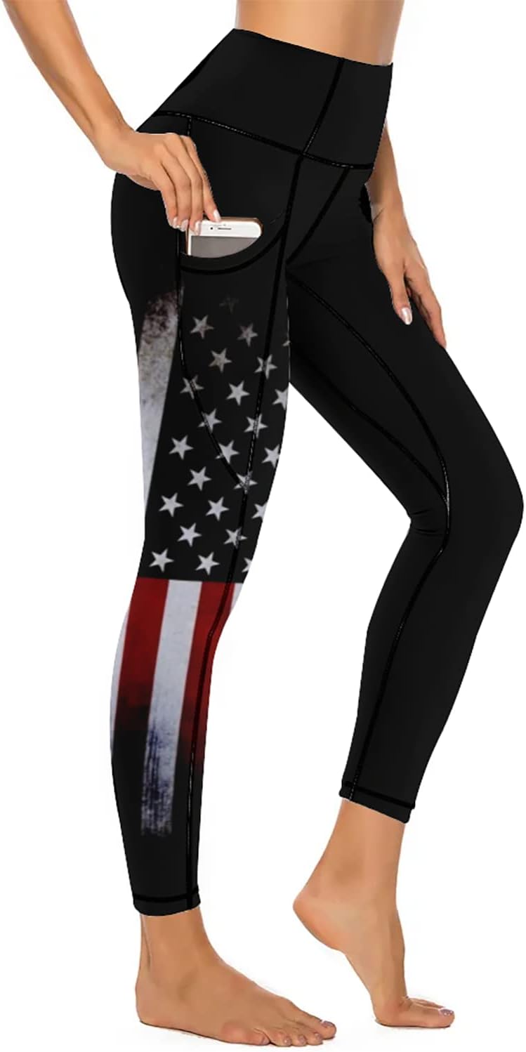 QIVICIMA Womens High Waist Workout Leggings Halloween Christmas Gym Plaid Printed Tummy Control Yoga Pants with Pockets