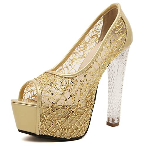 Talons hauts de princesse confortables avec plateforme et talons épais en cristal 14cm