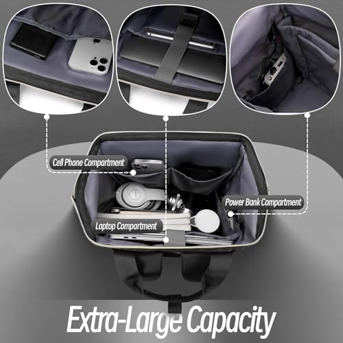 17.3" Laptop Backpack for Women, Stylish Backpack Purse, Waterproof Teacher Nurse Backpack, College Casual Daypack with USB Port, Black3