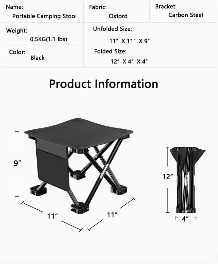 Miniatura 3 de Volicrt Taburete portátil de camping para camping, barbacoa, pesca, jardinería, senderismo, playa y viajes, puede soportar hasta 400 libras con
