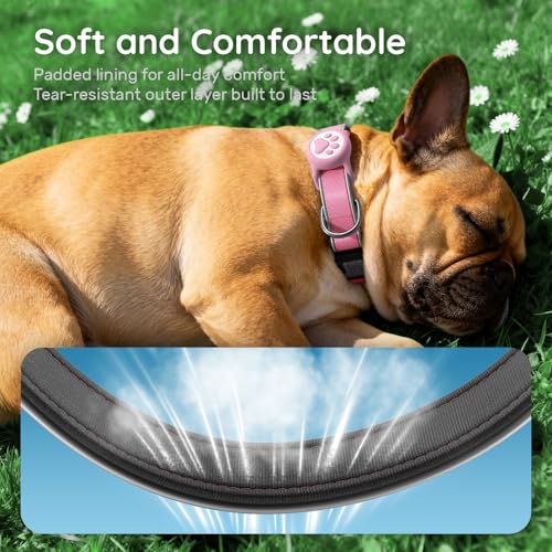 Reflective Dog Collar with Airtag Holder, IPX8 Waterproof Air tag Dog Collar Holder | Ultra-Durable | Soft Padded | Safety Locking Buckle | Fit Small Dogs (Neon Pink S(9.8"-15.7")) by QRTAGLAB - Image 6