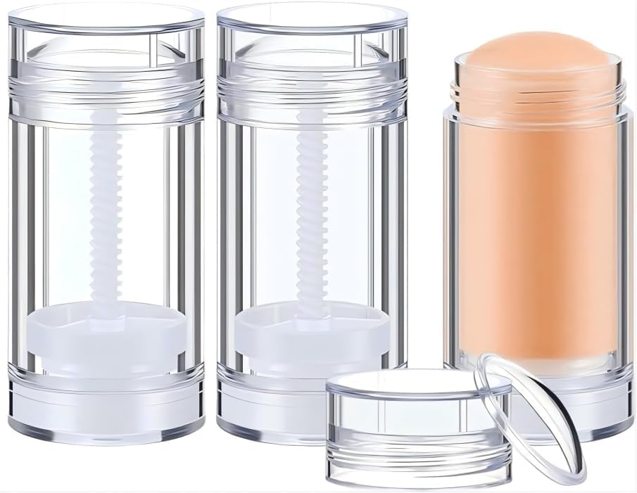 meleg otthon 3 Pcs Empty Deodorant Containers 2.5oz/75ml Twist Up Refillable Deodrant Containers Leak Proof Clear Deodorant Bottles Round Lip Balm Tubes for DIY Lipstick Crayon