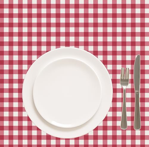Image of Casableu Gingham Checks Red Table Cloth for 6 Seater Dining Table | 52x72 Inch Rectangular Table Cover | Dust-Proof, Washable Fabric | Decorative Checkered Dining Table Cover for Home