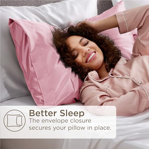 Image of Bedsure King Size Satin Pillowcase Set of 4 - Pink Silky Pillow Cases for Hair and Skin, 20x36 Inches, Pillow Covers with Envelope Closure, Similar to Silk, Gifts for Women & Men