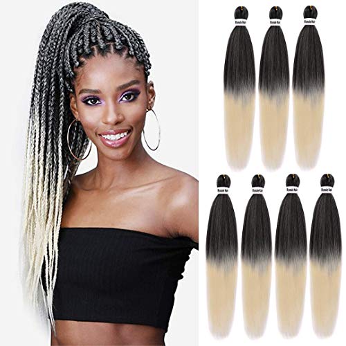 Rismale Pre Stretched Braiding Hair 26" Yaki Texture Ombre Itch Free Crochet Braids Hair Extensions 7Pcs/Lot Hot Water Setting (RS-EZ 26-T1B/613)