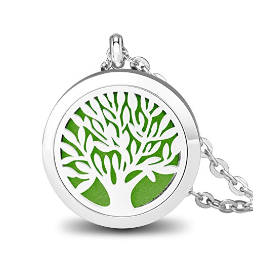 2 Pieces Fragrance Aromatherapy Essential Oil Prume Diffuser Necklace Locket Pendant Outfitters With 24 Inch Chain-Tree Of Life & Cloud Set #TOP1