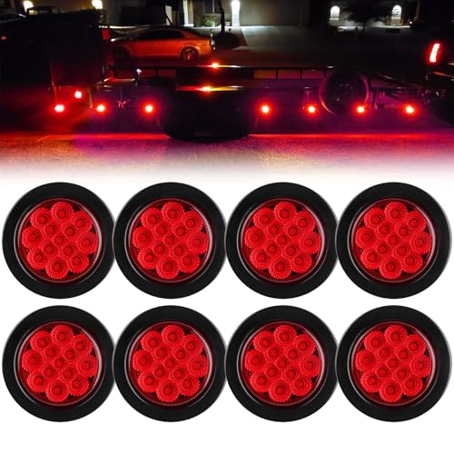 Traberm 8 Pcs 2.5 Inch LED Marker Lights Red Round Trailer Clearance Side Marker Lights 13 LEDs With Reflectors For Trailer Truck RV Grommets and Pigtails Include Sealed Waterproof Flush Mount 12V