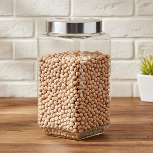 Image of Glassbunny Cube Fresh Glass Storage Jar with See Through Lid Transparent 3Kg 1Pc | Stackable, Easy Storage Jar | Air Tight Kitchen Glass Jar for Cookies Snacks