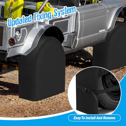 Image of 4-Pack Tire Covers for Cars, Upgraded Fixing System, Wheel Protectors for Truck, SUV, Jeep, Camper, Trailer, RV, Fits Tire Diameters 26-28.75 Inches