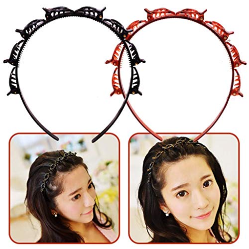 Mcree - Diadema de doble capa para hacer punto de pelo, herramientas para el pelo, multicapa de la cola, clip para tejer el pelo, pelo trenzado de estilo coreano, 1 diadema negra y 1 marrón