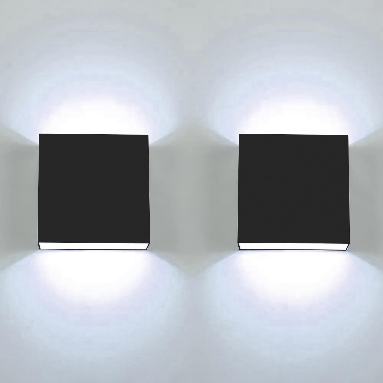 CHEVVY 2 Piezas Aplique LED de Pared Interior 7W Luz Blanca Fría Lampara pared LED Moderna Cálido 6000K Aplique Cuadrado Negro para Dormitorio Pasillo Lampara Pared Interior Decorativo