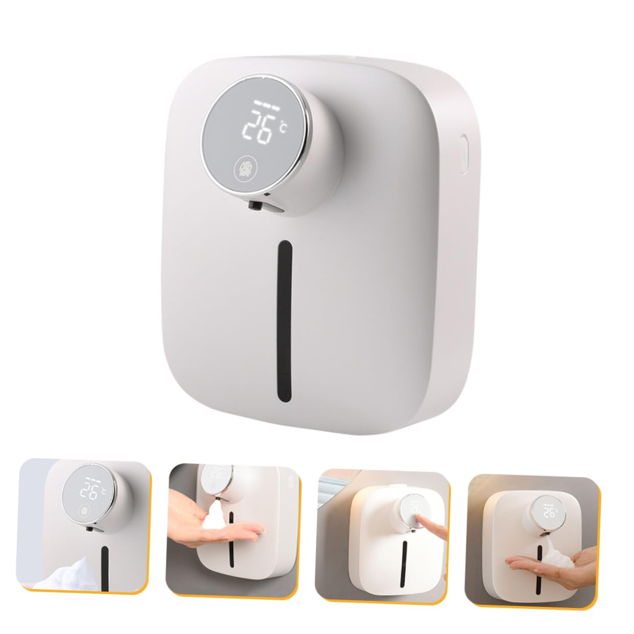 HOMSFOU Automatischer Seifenspender Kleiner Seifenspender Wiederaufladbarer Wandmontierter Schaumspender Schaumseife Berührungslos Wandseifenspender USB X101 Weiß Abs