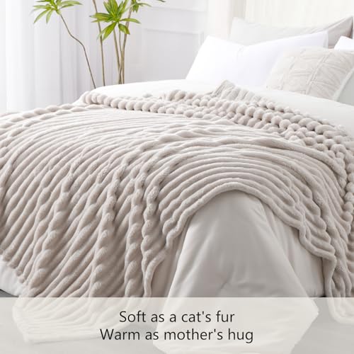 RUIKASI Kuscheldecke 220x240 Flauschig Decke Beige - XXL Wolldecke Sofadecke für Couch & Bett, Wohn- & Kuscheldecken… – Ansicht 4