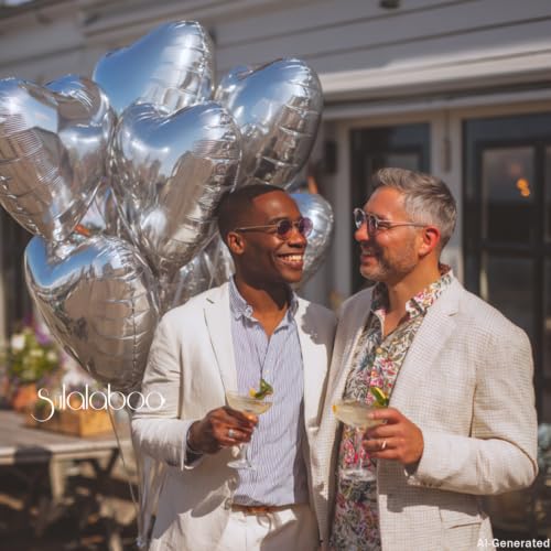 Image of 15Pcs Silver Heart Foil Balloons 18 Inch Helium | Heart Shaped for Valentines Day Engagement Anniversary Birthday Bridal Wedding Party Decorations