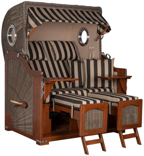 MR. DEKO Strandkorb 2-Sitzer | Düne Volllieger Korb | Mahagoni Holz |...