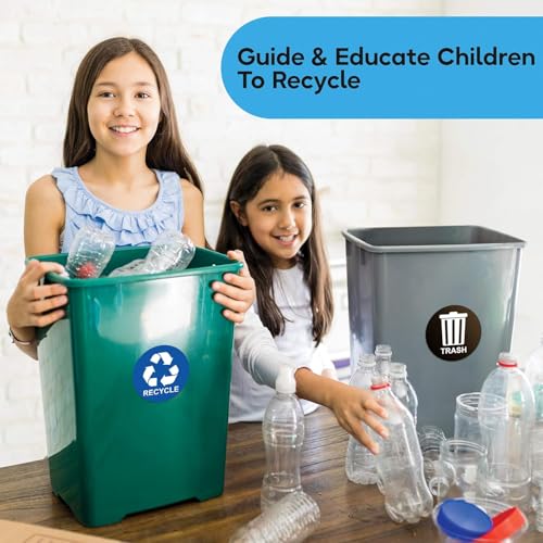 Image of ASSURED SIGNS Recycle Stickers for Trash Bins - 4 Pack 5 Inch Round Labels