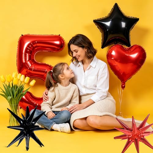 Image of TONIFUL 5th Birthday Balloons Kit 40 Inch Red Large Number 5 Foil Balloon